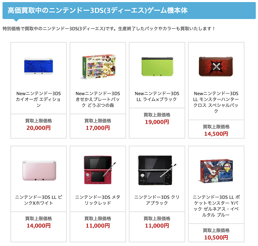 ゲーム買取ブラザーズの3DS価格